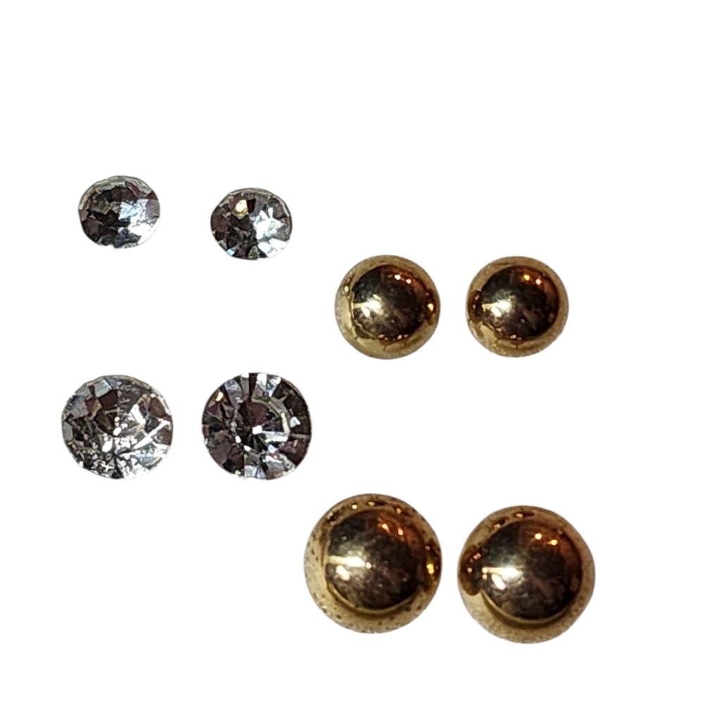 4pc gold ball & rhinestone stud earrings set